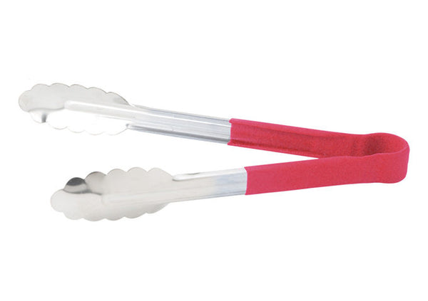 9" Heat Resistant Heavy-Duty Utility Tongs with Polypropylene Handle / Red *(6 Qty of Package)