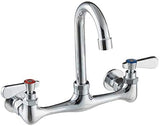 Commercial Wall Mount Kitchen Sink Faucet 8 Inches Centers with 8 Inches Hight Gooseneck Nozzle