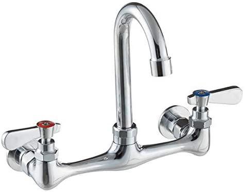 Commercial Wall Mount Kitchen Sink Faucet 8 Inches Centers with 8 Inches Hight Gooseneck Nozzle