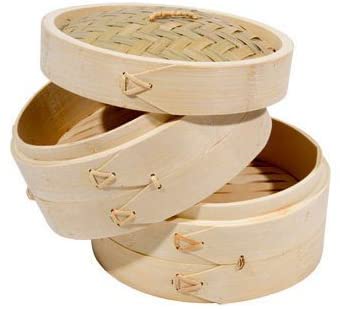 8 Inches Bamboo Steamer Set Includes 2 Steamers and 1 Cover