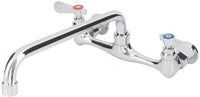 Commercial Wall Mount Kitchen Sink Faucet 8 Inches Centers with 12 Inches Swing Spout