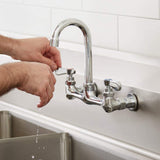 Commercial Wall Mount Kitchen Sink Faucet 8 Inches Centers with 8 Inches Hight Gooseneck Nozzle