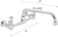 Commercial Wall Mount Kitchen Sink Faucet 8 Inches Centers with 8 Inches Swing Spout