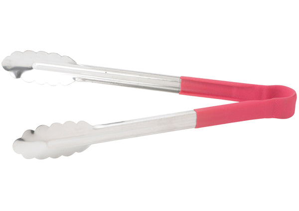 12" Heat Resistant Heavy-Duty Utility Tongs with Polypropylene Handle / Red *(6 Qty of Package)