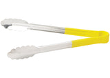 12" Heat Resistant Heavy-Duty Utility Tongs with Polypropylene Handle / Yellow *(6 Qty of Package)