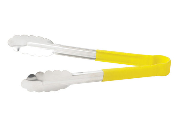 9" Heat Resistant Heavy-Duty Utility Tongs with Polypropylene Handle / Yellow *(6 Qty of Package)