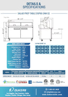 DSP60-24M-S2 2-Door Commercial Food Prep Table Refrigerator in Stainless Steel with Mega Top