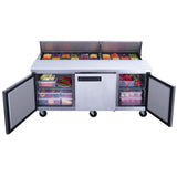 DSP72-20-S3 3-Door Commercial Food Prep Table Refrigerator in Stainless Steel