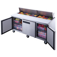 DSP72-20-S3 3-Door Commercial Food Prep Table Refrigerator in Stainless Steel
