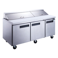 DSP72-20-S3 3-Door Commercial Food Prep Table Refrigerator in Stainless Steel