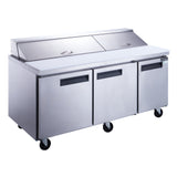 DSP72-20-S3 3-Door Commercial Food Prep Table Refrigerator in Stainless Steel
