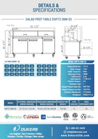 DSP72-30M-S3 3-Door Commercial Food Prep Table Refrigerator in Stainless Steel with Mega Top