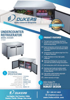 DUC60R 2-Door Under-counter Commercial Refrigerator in Stainless Steel