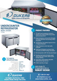 DUC60R 2-Door Under-counter Commercial Refrigerator in Stainless Steel