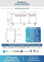 DUC72F 3-Door Under-counter Commercial Freezer in Stainless Steel