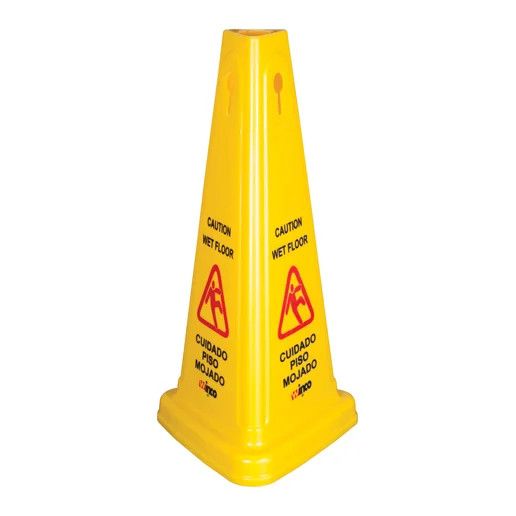 Wet Floor Caution Sign, Cone-Shaped, Yellow